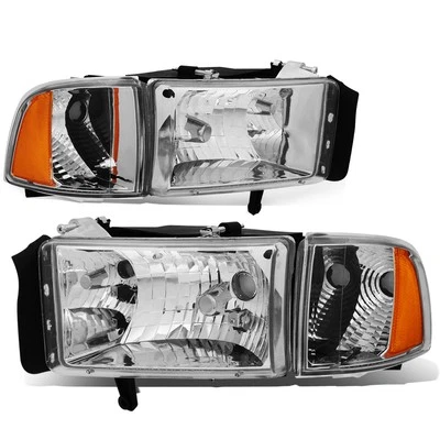Fit 1994-2002 Dodge Ram picape cromada carcaça faróis + lâmpada de canto âmbar - Imagem 1 de 4