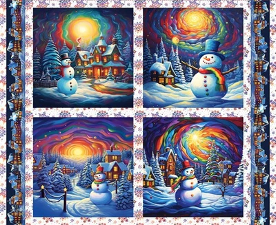 CHRISTMAS WINTER SNOWMEN FROSTYKINS BLANK QUILTING FABRIC BLOCK PANEL 36"X44" - Image 1 of 2