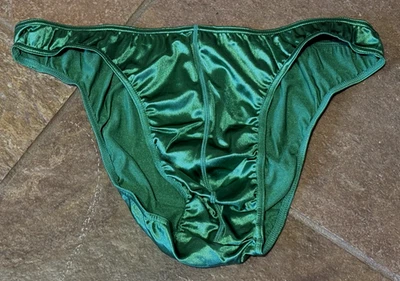 Low Rise Forest Green SATIN  XXL Nylon Pouched Bikini Brief Underwear NWOT NEW - Image 1 of 3