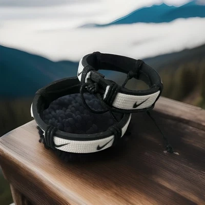 Nike Unisex Sports Leather Cord Tribal Bracelet Wristband White With Black 2 Pcs - Image 1 of 2