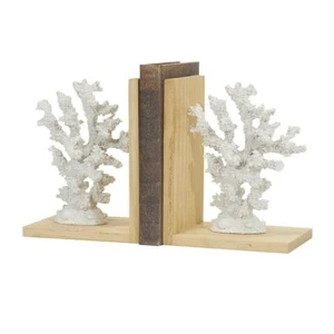 White Resin Textured Coral Decorative Bookends with Brown - Picture 1 of 6