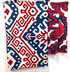 SET OF 3 - POTTERY BARN Red Cream Blue IKAT Cotton Linen Throw Pillow Covers * - Picture 1 of 9