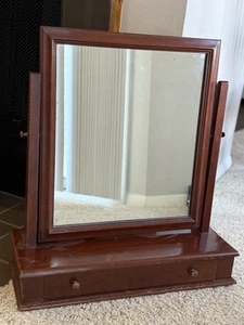 Mid Century Mission Style Maple Table Top Dressing/Shaving Mirror With Drawer - Picture 1 of 4