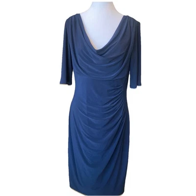 Ralph Lauren Surplice Ruched  Dress Navy Blue Elegant Size 12 - Image 1 of 4
