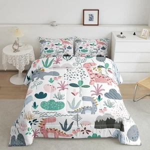 Dino Comforter Set Twin, Cartoon Dinosaur Comforter Set Jungle Animal Comfort... - Bild 1 von 8