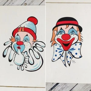 Folk Art Clown Paintings on Wood Panels 2 Vintage 60's Original Art Wall Decor - Picture 1 of 10