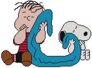 CROSS STITCH+ CRAFT PATTERN Linus Snoopy Beagle Dog Blanket Suck Thumbs Sleep - Picture 1 of 16