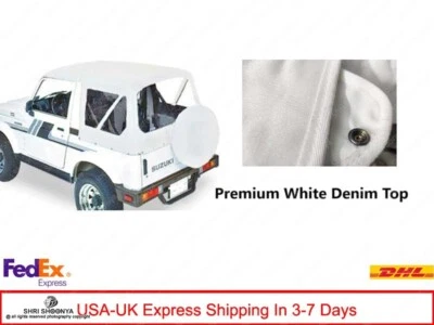 White 86-94 Suzuki Samurai Sierra Soft Top-Denim-Clear Window-Launch Offer - Image 1 of 4