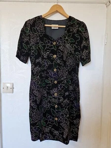 True Vintage Cocktail Velour Floral Raised Detail Button Down Dress sz 10 12 - Picture 1 of 7