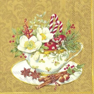 Christmas Paper Napkins Serviettes Luncheon Gold Festive Disposable 3 Ply - Picture 1 of 1