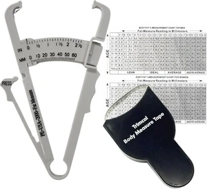 2pc Body Fat Caliper, Body Mass Measuring Tape Tester Fitness Weight Loss Muscle - Picture 1 of 3