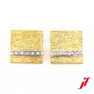 Cufflinks 750/18K Yellow Gold White Gold Diamonds 0 25/32x0 13/16in - Picture 1 of 3