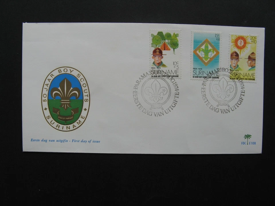 NETHERLANDS SURINAME, cover FDC 1974, 50th ann. boy scouts scouting - Image 1 of 1