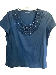 Laura Scott Embellished Tee Sz S Black NWT - Picture 1 of 8