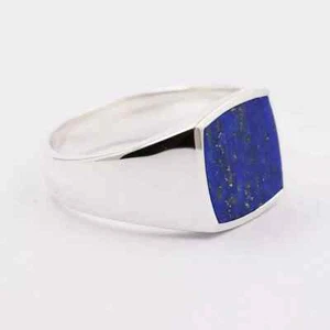 Anello uomo sigillo lapislazzuli naturale argento sterling 925 fatto a mano gioielli boho - Foto 1 di 7