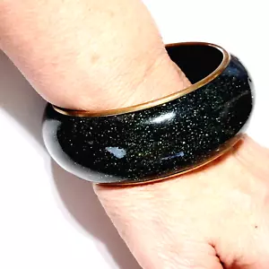 Vintage Wide Sparkly Enameled Green Metal Bracelet Bangle Glitter Confetti bn-2 - Picture 1 of 8