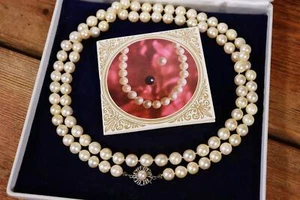 Cadena de cuentas vintage con hebilla de oro 333 / 92 cm #Z1 - Imagen 1 de 5
