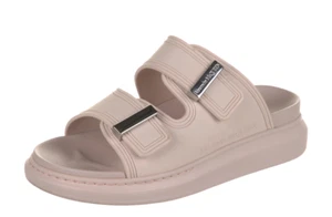 ALEXANDER MCQUEEN Womens Rubber Tea Rose / Silver Buckle Slides Sandals 11 EU 41 - Picture 1 of 4