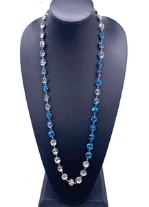 Kenneth Cole New York Faceted Blue and Clear Crystal Long Necklace 34 to 36 In - Picture 1 of 9