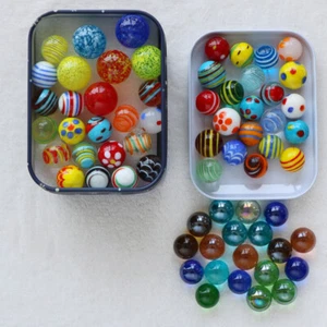 Traditional Classic Retro Glass Marbles In a Tin 40-72pcs Game Assorted Colour - Picture 1 of 17