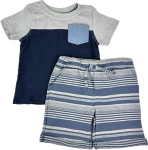 Conjunto de camiseta de mezclilla a rayas tejida de algodón azul de 2 piezas talla 24 MO 7 For All Mankind Baby - Imagen 1 de 3