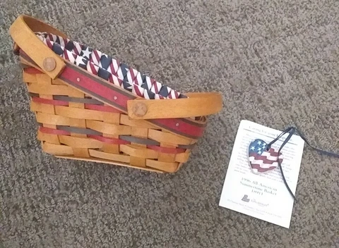 Longaberger 1996 All American Summertime Basket, Liner, Protector Combo +Tie on Cover