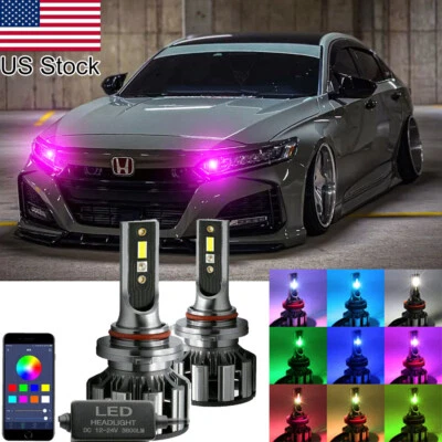 9005 RGB LED APP Control High Beam Headlight DRL Bulbs For Honda Accord Civic - Image 1 of 4