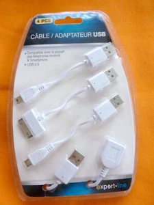 4 cables / adaptateurs USB 2.0 5v - compatible telephone android & smartphone - - Photo 1 sur 2