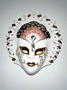 Karneval Porzellan Keramik handbemalt Wandbehang Gesichtsmaske ~ Glitzer Gold - Bild 1 von 4