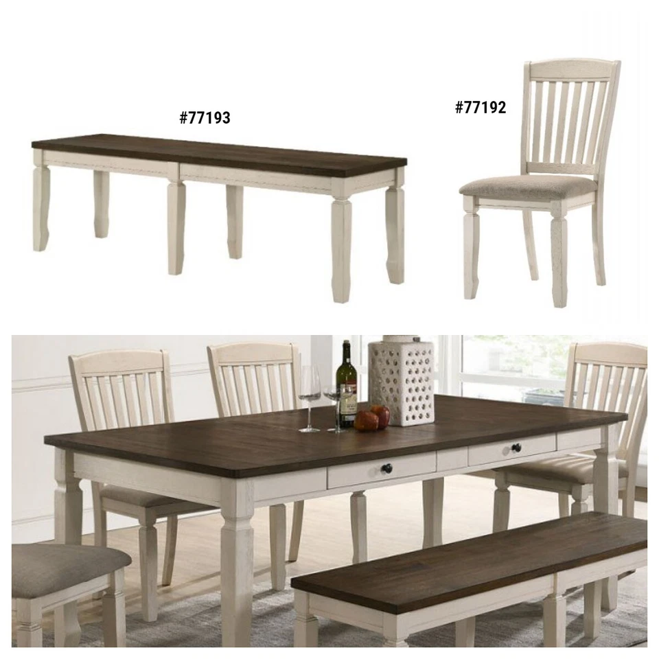 ACME Fedele Classic Weathered Oak Top & Cream Finish 18"H Bench/ 39"H Side Chair - Image 1 of 1