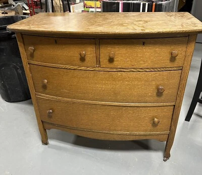 Vintage 4 Drawer Bow Front Chest Dresser by French and Heald with mirror - Image 1 of 4