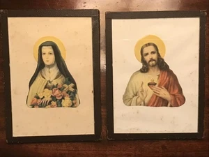 Vintage Miniature Framed Virgin Mary & Jesus Portrait Pair French. - Picture 1 of 6