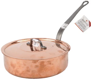 BAUMALU Smooth 2 mm Copper Saute Pan 1 Handle with Lid Alsace France New - Picture 1 of 3