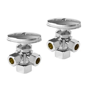 (Pack of 2) Dual Compression Outlet Angle Stop Valve, Multi-Turn, 1/2" NOM (5... - Picture 1 of 6