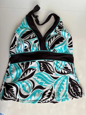 Traje de baño Caribbean Joe tankini top, negro/blanco/azul agua, talla 8, usado en excelente estado Foto 1 de 4