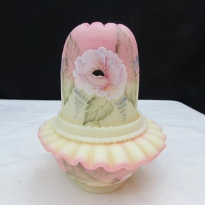 Fenton Burmese Floral Hand Painted 3 pc. Fairy Light Special Order LE GLOWS W160 - Picture 1 of 10
