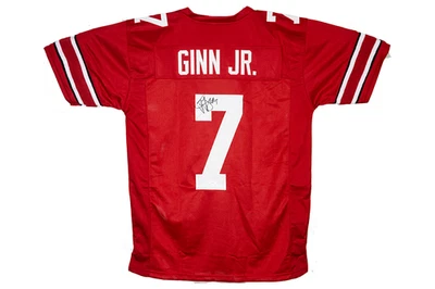 Ted Ginn Jr 亲笔签名定制俄亥俄州红球衣 (JSA) — 第 1/4 张图片