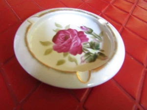 Cenicero de cerámica LEFTON CHINA vintage con acento dorado flores rosas - años 60 - Imagen 1 de 3
