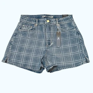 NWT Tractr High Rise Denim Shorts Size 6/28 Indigo Plaid Checkered Casual - Picture 1 of 9