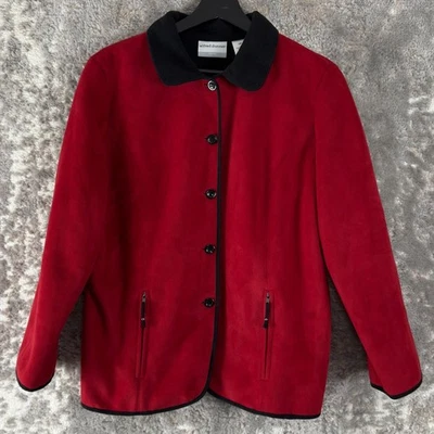 Alfred Dunner Petite Sz 12P Fleece Button Jacket Red Long Sleeve Zip Coat Pocket - Image 1 of 4