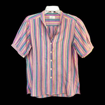 Camisa vintage colorida blusa a rayas arco iris brillante para mujer talla M-L funky retro Foto 1 de 4