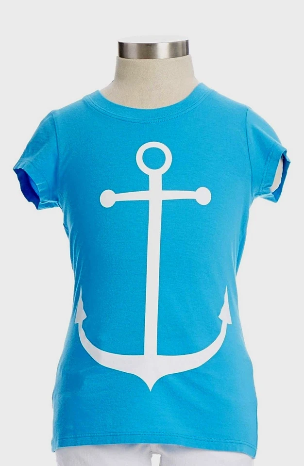 *** $34.00 Camiseta de Algodón Peek Niñas Mediana 6/7 Azul con Ancla Blanca - NUEVA Foto 1 de 4