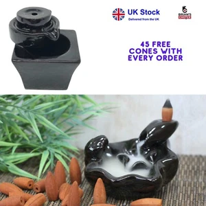 Round To Square Backflow Waterfall Incense Burner Ceramic 45 free cones - Picture 1 of 9
