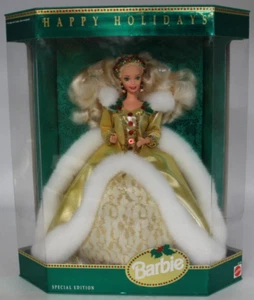 Muñeca Barbie Happy Holidays Edición Especial Mattel 1994 Vestido de Piel Blanco Dorado - Imagen 1 de 8