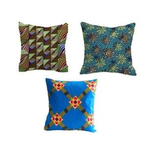 Set of 3 African Fabric Cushion Covers – Handmade Wax Print with Zipper 19" - Picture 1 of 5