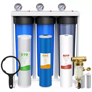 3-Stage Whole House Water Filter System 20"x4.5" with Spin Down Sediment Filter - Picture 1 of 17