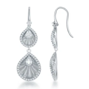 Sterling Silver Double CZ Teardrop Earrings - Picture 1 of 1
