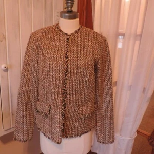 Fringed Short Waisted Tweed Jacket NewPort News Pockets Size 10 - Picture 1 of 6