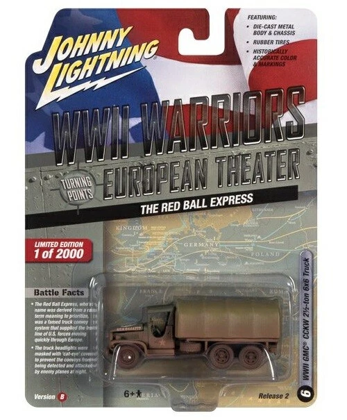 Johnny Lightning 1/64 WW2 GMC CCKW 2.5 TON 6X6 TRUCK RED BALL EXPRESS JLML008 B