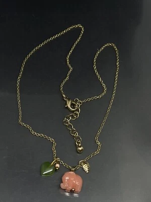 ¿Lucite rosa dorado? "Collar de cadena de 16-18"" con dijes de corazón de aventurina elefante" Foto 1 de 3